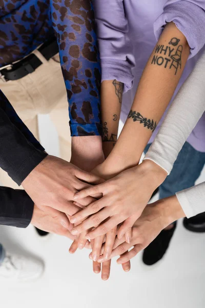 Cropped View Lgbtq Community People Joining Hands Together White Background — Stock Fotó