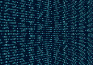 Dijital ikili kod arka planı. Matrix tarzı program. Rastgele düşen sayılar.