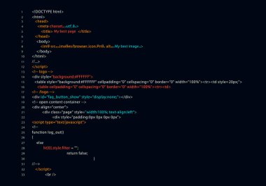 Web sitesi HTML kodu. Dijital kod arka planı. Bilgisayar ekranı ağ arayüzü