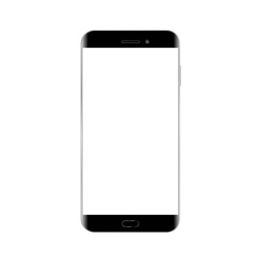Beyaz arka planda siyah akıllı telefon. Telefonu boş ekran ile taklit et. İzole vektör illüstrasyonu.