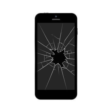 Ekranı kırık akıllı telefon. Kırık cep telefonu. Beyaz arkaplanda izole vektör illüstrasyonu.