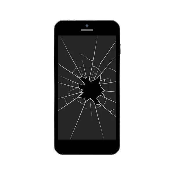Smartphone Σπασμένη Οθόνη Σπασμένο Κινητό Μεμονωμένη Διανυσματική Απεικόνιση Λευκό Φόντο — Διανυσματικό Αρχείο