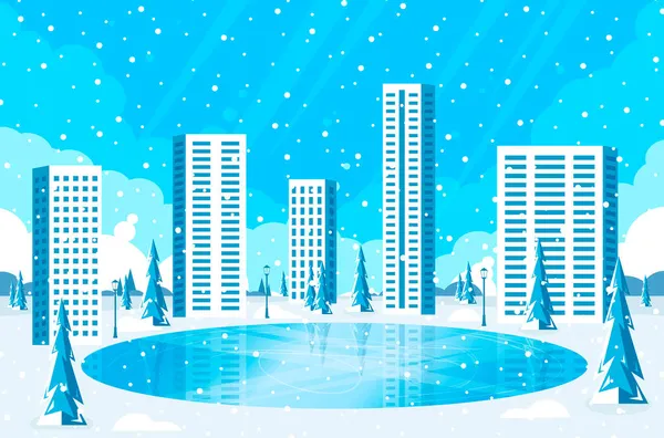 Zimní Město Zimní Město Kluzištěm Zasněženým Pozadím Nový Rok Vánoční — Stockový vektor