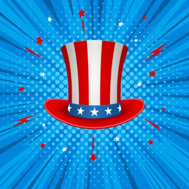 Sam Amca 'nın Amerikan Şapkası. Komik arka planda Amerikan bayrağı şapkası.