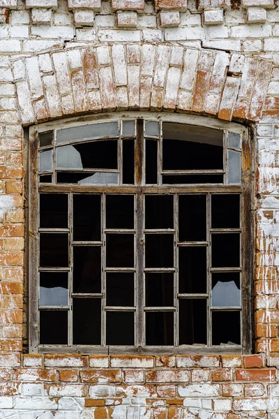 Wooden Window Frame Broken Glass Wall Abandoned Brick Building Picture — Stock Photo, Image