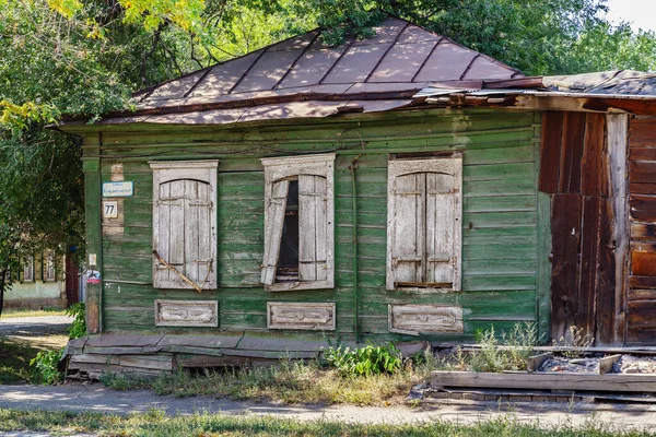 Orenburg Russia August 2021 Old Abandoned Wooden House Closed Shutters — 图库照片