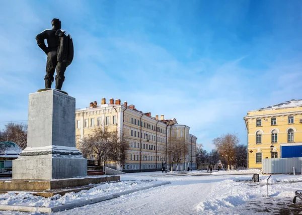 Orenburg Russia December 2021 Monument Valery Chkalov Embankment Winter City — Stok fotoğraf