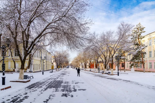 Orenburg Rusia Diciembre 2021 Paisaje Urbano Invierno Calle Sovetskaya —  Fotos de Stock