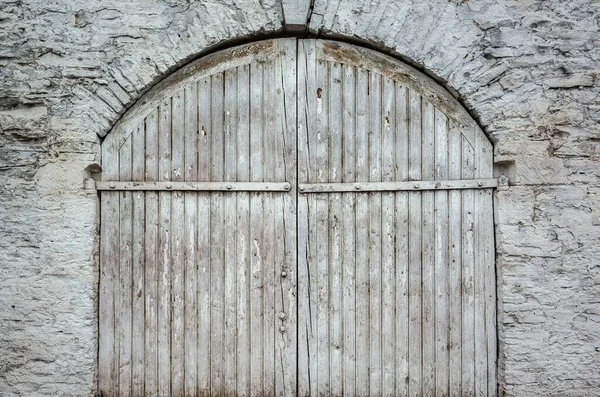 Старые Деревянные Ворота Каменной Стене Россия Оренбург — стоковое фото