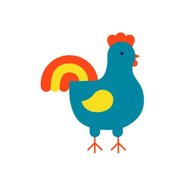 Ayakta duran şirin küçük horoz. Düz vektör çizimi beyaz üzerine izole edildi.