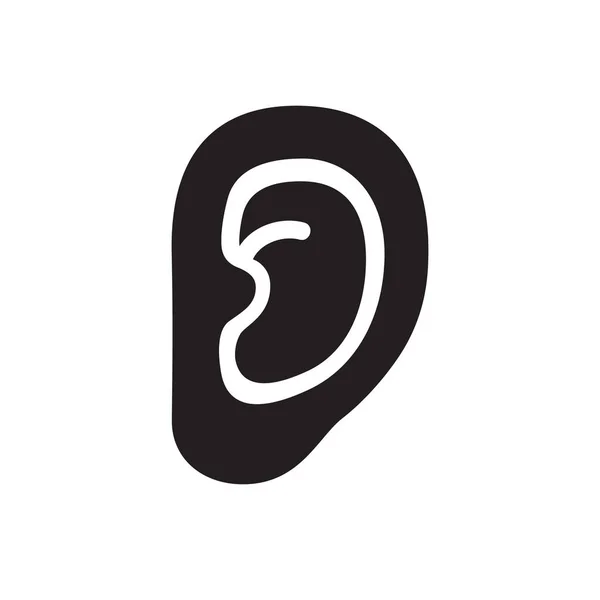 Icono del glifo negro del oído humano. Vector aislado en blanco. — Vector de stock