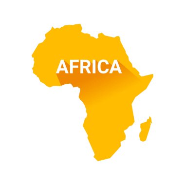 Afrika kıtası Madagaskar adası silueti ile Afrika yazıtları. Vektör beyazda izole edildi.
