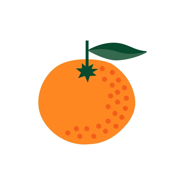 Orange Zitrusfrüchte, ganz frische Früchte mit grünem Blatt. Minimalistische Illustration isoliert auf weißem Hintergrund. — Stockvektor