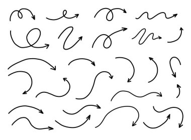 El çizilmiş oklar hazır. Vektör çizgisi karalamaları beyaza izole edildi.