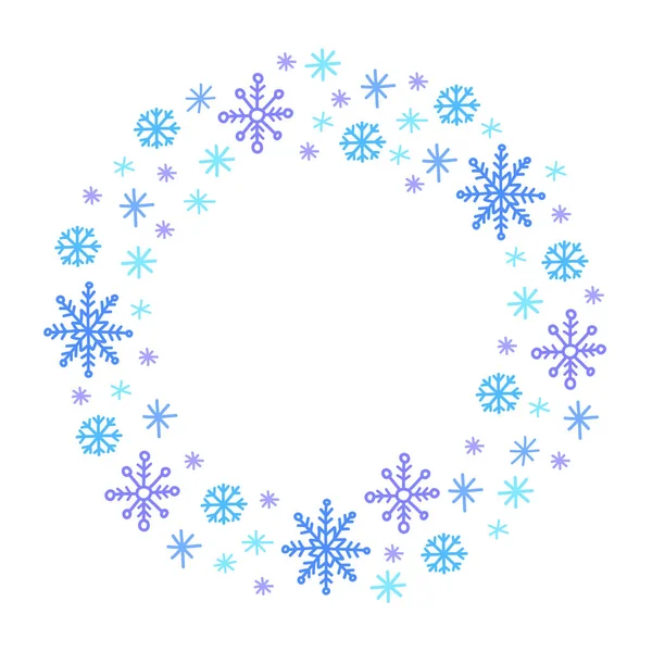 Hand drawn snowflake circle frame. Vector design element isolated on white. — 图库矢量图片