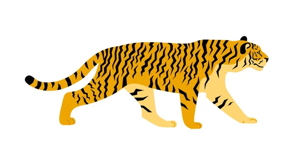 虎側のビューを歩く 大きな野生の猫 中国の新年のシンボル 白を基調としたベクトルフラットイラスト ロイヤリティフリーストックベクター