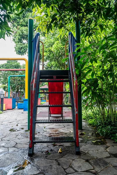 Stairs Back View Empty Colorful Metal Kid Slide Playground Public Royalty Free Stock Images