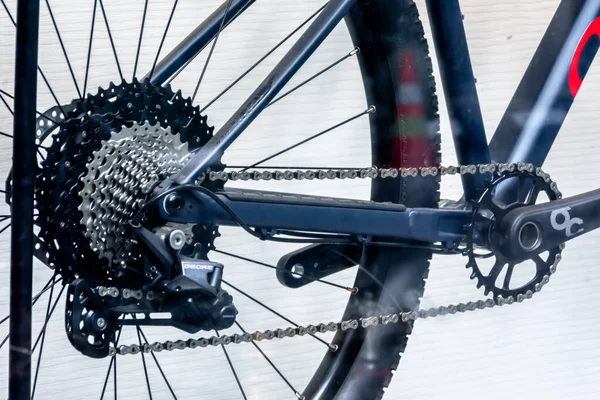 Close Detail Wiel Versnellingsbak Van Zwarte Mountainbike — Stockfoto