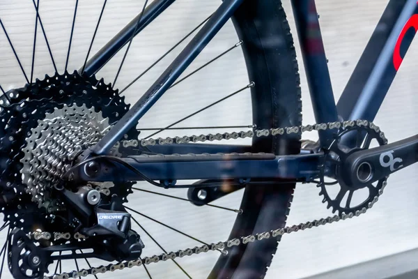 Close Detail Wiel Versnellingsbak Van Zwarte Mountainbike — Stockfoto