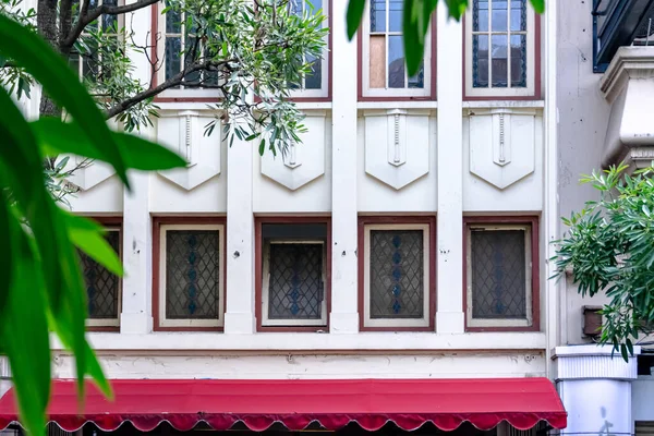 Ventana Cuadrada Madera Blanca Antigua Antigua Arquitectura Del Edificio Del Imagen de stock