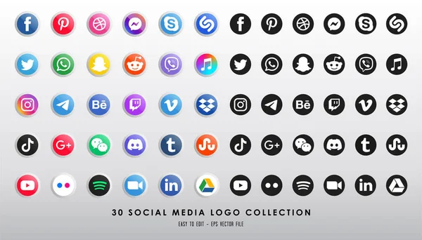 Social Media Icon Vector Set Collection Set Facebook Instagram Twitter — стоковый вектор