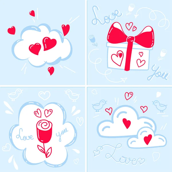 Aşk ve romantik ikonlar. Vektör kartları
