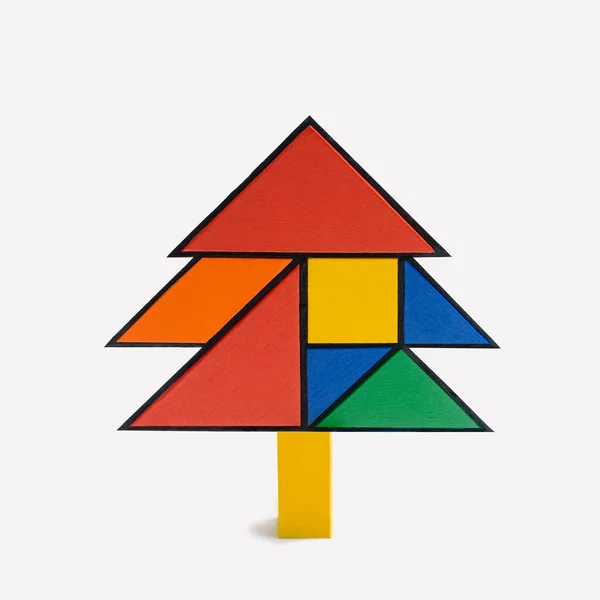 Árbol Navidad Minimalista Estilo Mondrian Creado Rompecabezas Tangram Fondo Optimista — Foto de Stock