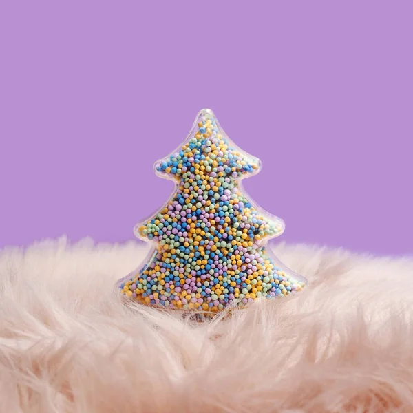 Hermoso Colorido Adorno Árbol Navidad Concepto Inspirado Invierno Luz Púrpura — Foto de Stock