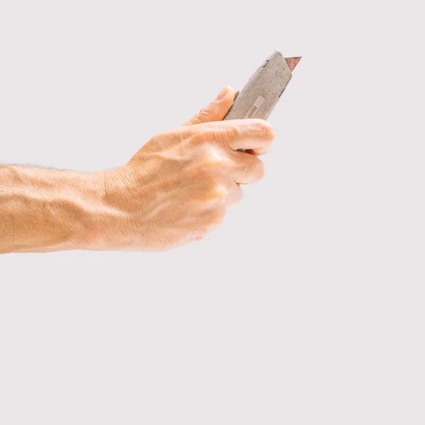 Férfi Kéz Hüvelykben Centiméterben Tartja Mérőszalagot Hossz Méréséhez Műanyag Bevonatú — Stock Fotó