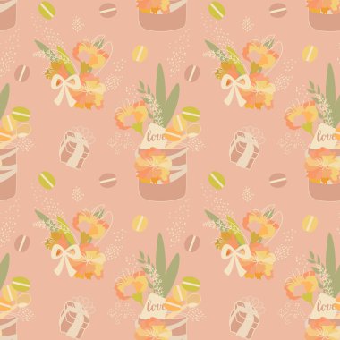 Hediye seti. Tebrik kartları, davetiyeler, ambalaj kağıtları, duvar kağıtları, arka planlar için karalama biçiminde vektörsüz desen.