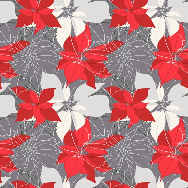 Florales Weihnachtsmuster Aus Roten Und Weißen Weihnachtssternen — Stockvektor