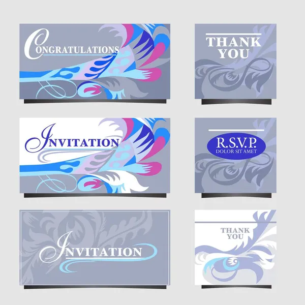 Conjunto Cartões Convite Negócios Decorativos Com Cachos Emonogramas — Vetor de Stock