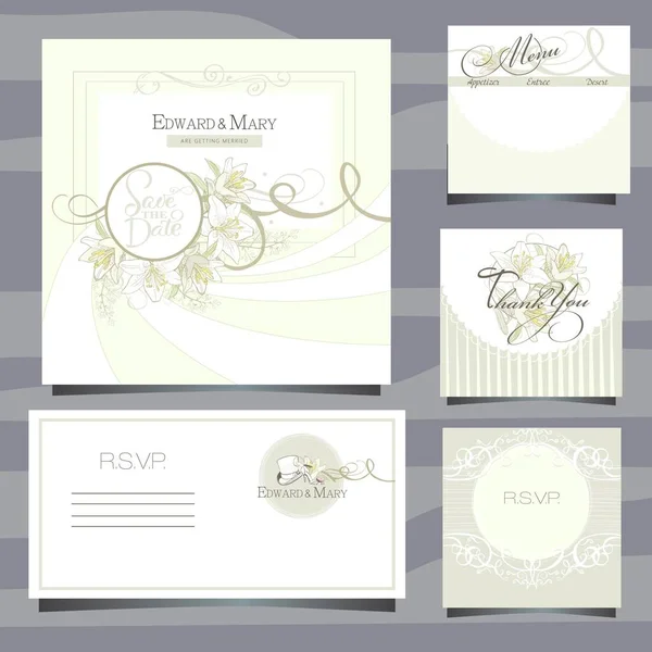 Wedding Invitation Card Lily Flowers Rsvp Design Menu Card — Stock Vector