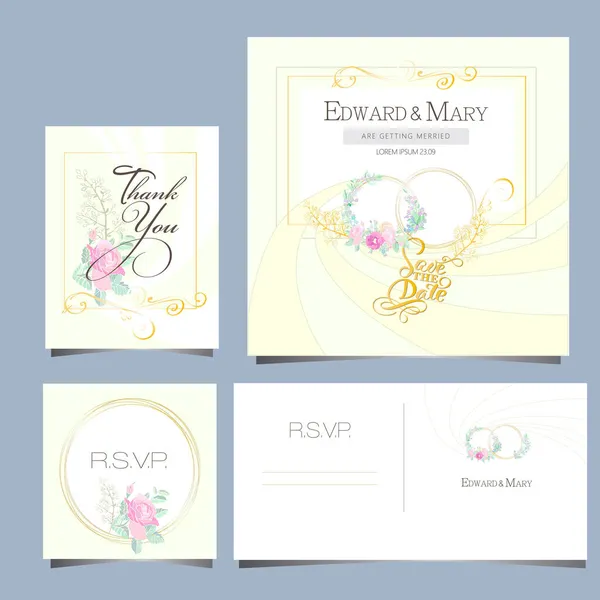 Wedding Invitation Card Flowers Rsvp Design Menu Card — Stock Vector