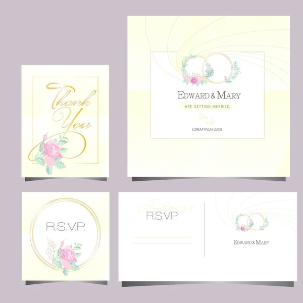 Wedding Invitation Card Flowers Rsvp Design Menu Card — Stock Vector