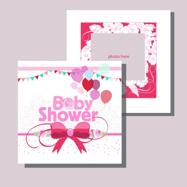 明信片婴儿淋浴卡 带有花环和气球 供女孩使用 — 图库矢量图片