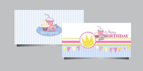 Carte Anniversaire Avec Couronne Cupcake — Image vectorielle