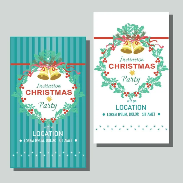 Merry Christmas Happy New Year Invitation Card Christmas Wreath — Stockvektor