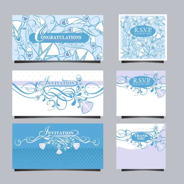 Tarjeta Invitación Con Flores Decorativas Simbólicas Azules — Vector de stock