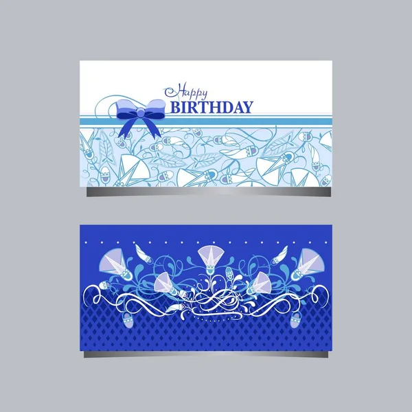 Carte Anniversaire Avec Des Fleurs Décoratives Symboliques Bleues — Image vectorielle