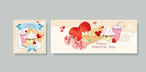 Tarjeta Del Menú Del Día San Valentín Feliz Con Pastel — Archivo Imágenes Vectoriales