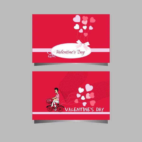 Joyeux Valentines Carte Jour Avec Conduite Vélo Homme Coeurs — Image vectorielle