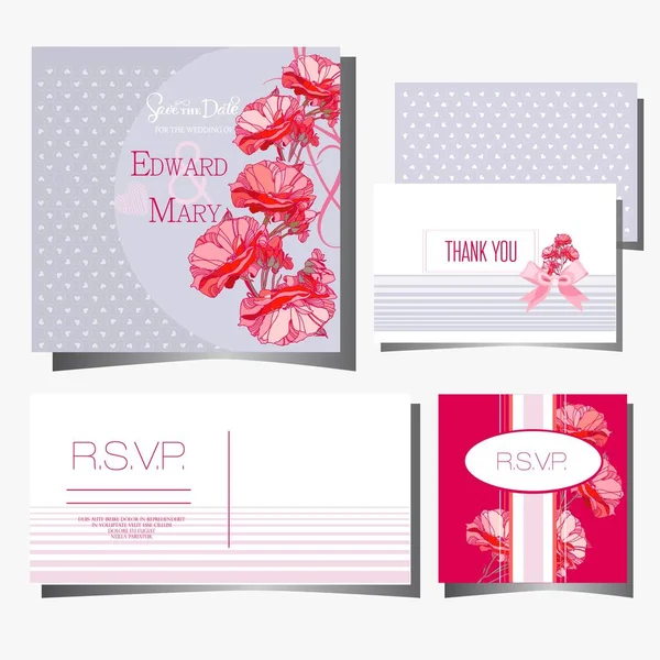 Wedding Invitation Card Big Red Roses — Stock Vector