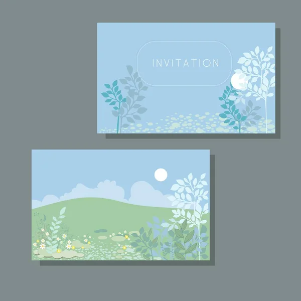Cartões Convite Cor Azul Com Campo Paisagem Cun Nuvens — Vetor de Stock