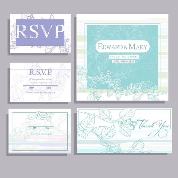 Invitation Wedding Card Linear Decorative Drawing Blueberry — Stock Vector