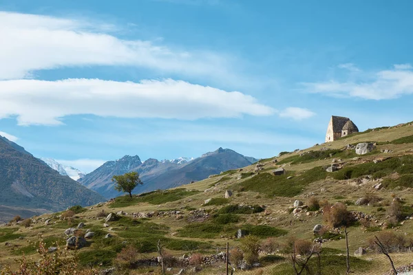 Dağ manzarası, yamaçtaki orman ve bulutlardaki kayalar, dağlık arazide akşam, yaz,