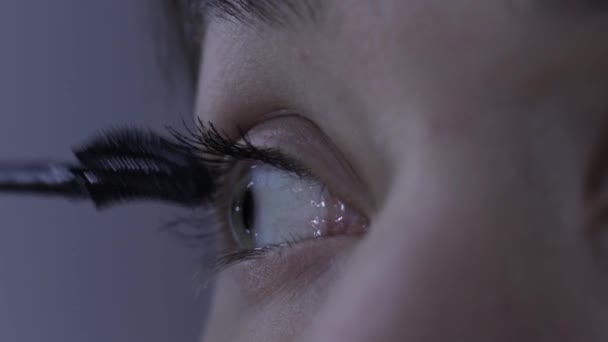 Makró lányok szeme, hogy szem smink, európai megjelenés, elölnézet — Stock videók