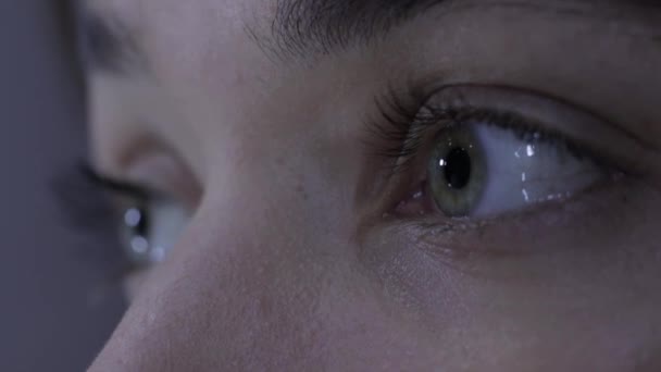 Macro yeux de filles, maquillage des yeux, apparence européenne, vue de face — Video