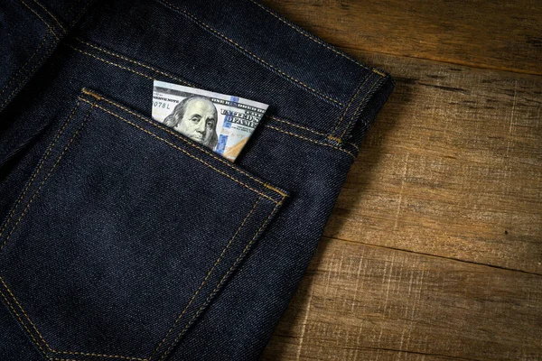 Billets Dollar Dans Une Poche Jean — Photo