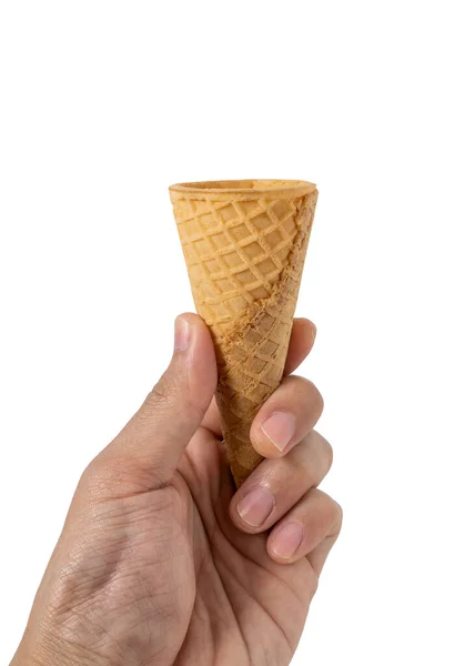 Hand Man Hold Ice Cream Cone Isolated White Background — 图库照片